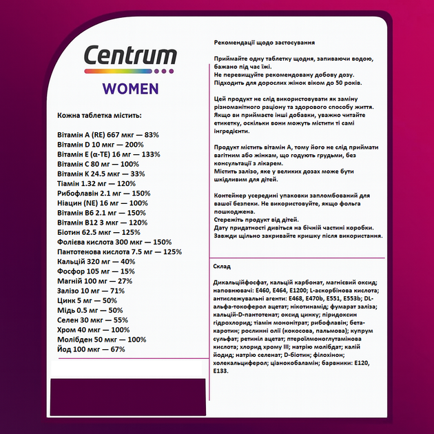 Набор мультивитаминного комплекса для мужчин Centrum Men 60шт и для женщин Centrum Women 60 шт - изображение 10