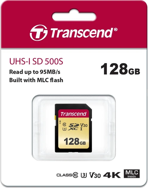 Karta pamięci Transcend 500S SDXC 128GB Class 10 UHS-I U3 V30 (TS128GSDC500S) - obraz 2