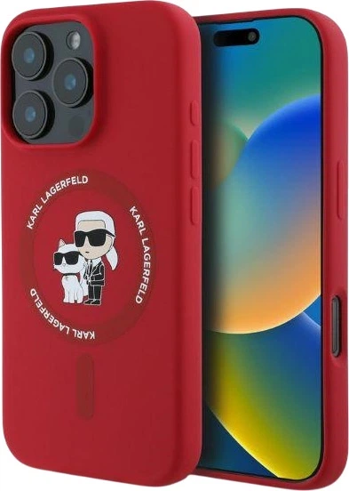 Etui plecki Karl Lagerfeld Silicone Karl&Choupette Heads Ring MagSafe do iPhone 16 Pro Max Red (3666339318710) - obraz 1