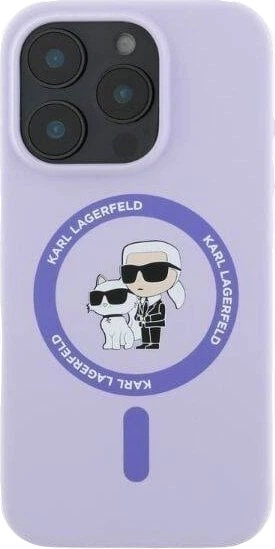 Etui plecki Karl Lagerfeld Silicone Karl&Choupette Heads Ring MagSafe do iPhone 16 Pro Purple (3666339318741) - obraz 4