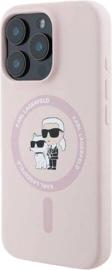 Etui plecki Karl Lagerfeld Silicone Karl&Choupette Heads Ring MagSafe do iPhone 16 Pro Max Pink (3666339318796) - obraz 4