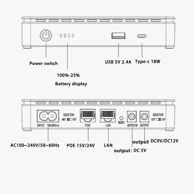Бесперебойник для роутера 15600 mAh 35W ИБП повербанк компактный для медиаконвертера павербанк wi fi роутеров 5v 9v 12 вольт mini ups M1550 с аккумулятором источник бесперебойного питания вай фай power bank повербанки бесперебойники - изображение 5
