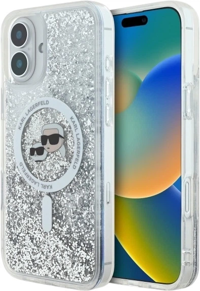 Etui plecki Karl Lagerfeld Liquid Glitter Karl&Choupette Head Magsafe do iPhone 16 Transparent (3666339319120) - obraz 1