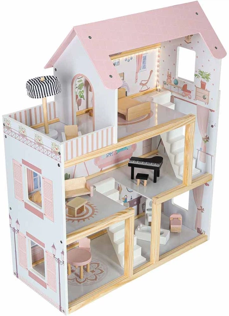 Domek dla lalek KIK drewniany Mebelki 78 cm Różowy LED (5903039763432) - obraz 4
