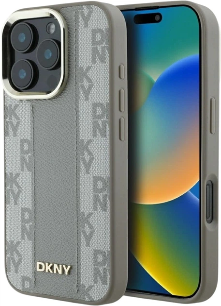 Etui DKNY Checkered Pattern Magsafe do Apple iPhone 16 Pro Max Beige (DKHMP16XPCPVSLE) - obraz 1