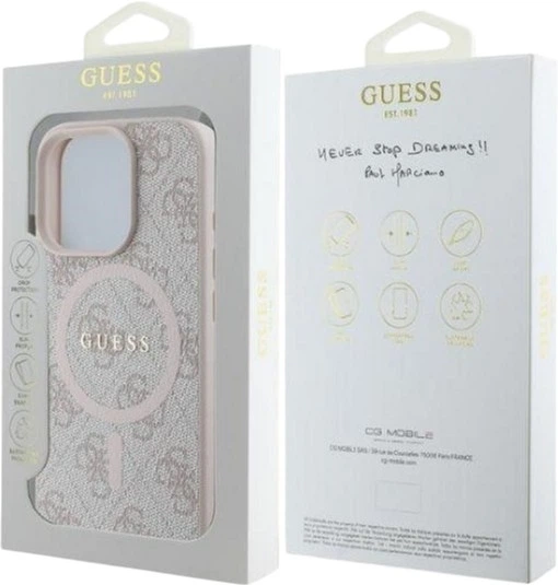 Панель Guess 4G Ring Classic Logo MagSafe для Apple iPhone 16 Pro Pink (GUHMP16LG4GFRP) - зображення 4