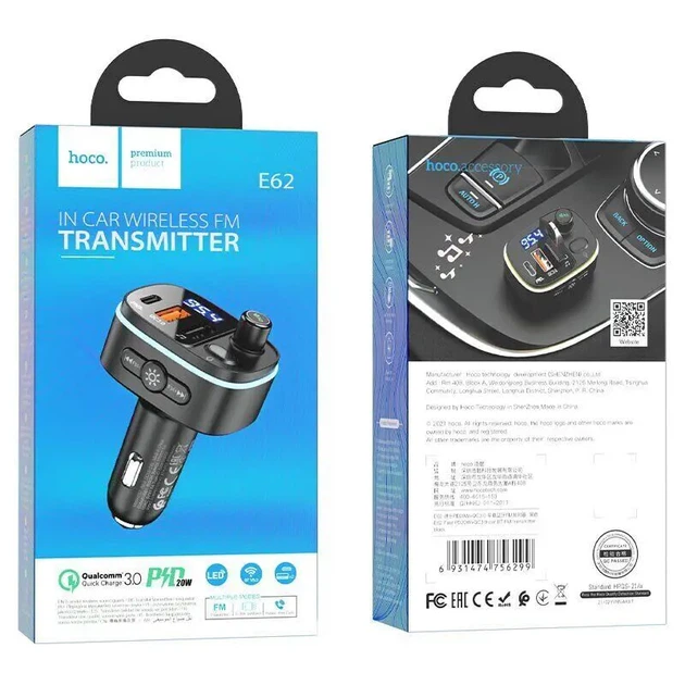 FM-модулятор HOCO E62 2USB PD20W QC3.0 bluetooth 5.0 чорний - Фото 4 FM-модулятор HOCO E62 2USB PD20W QC3.0 bluetooth 5.0 чорний - изображение 4