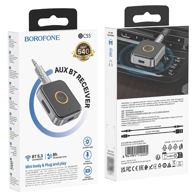 Bluetooth аудіо приймач BOROFONE BC55 BT5.4, AUX, Type-C, вбудований АКБ - зображення 2
