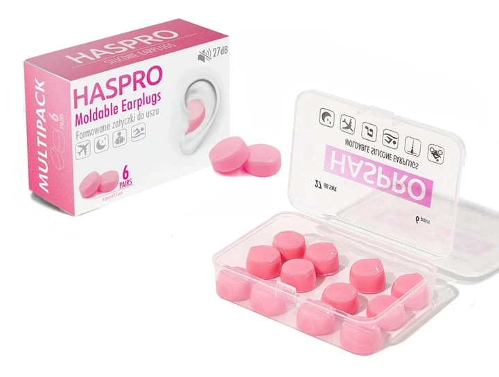 Силиконовые беруши для сна Haspro Multipack 6 пар (розовый цвет) SNR 27 дБ - изображение 3