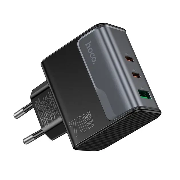 Зарядне HOCO CS75A 2Type-C 1USB GaN70W PD45W чорне - Фото 4 Зарядне HOCO CS75A 2Type-C 1USB GaN70W PD45W чорне - изображение 4