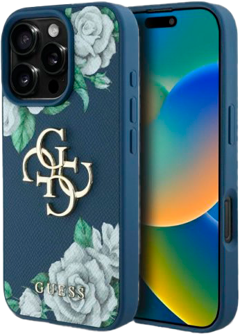 Панель Guess Grained Roses Big 4G для Apple iPhone 16 Pro Max Blue (3666339427405) - зображення 1
