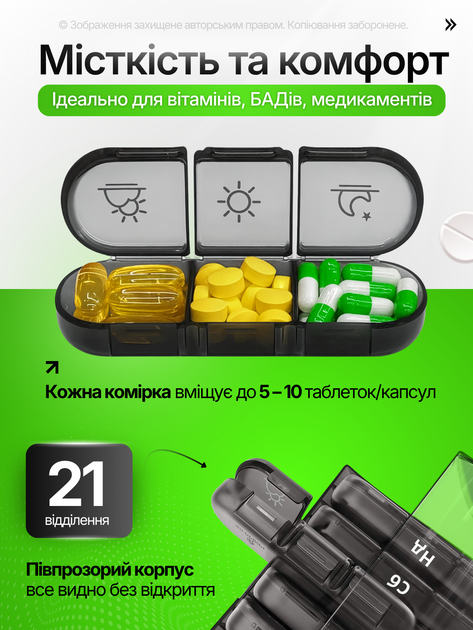 Органайзер для таблеток на 7 дней Черный (TABL-BLACK) - изображение 4
