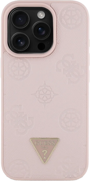 Панель Guess Grained Hot Stamp Peony Triangle Logo MagSafe для Apple iPhone 16 Pro Pink (3666339427696) - зображення 3