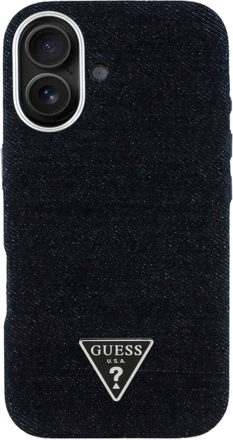 Etui Guess Denim Triangle Logo MagSafe do Apple iPhone 16 Black (3666339428129) - obraz 3