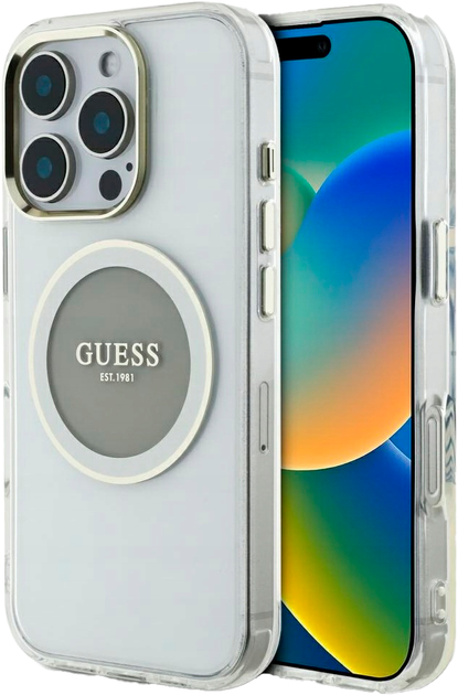 Панель Guess IML Metal Colored Circle Classic Logo MagSafe для Apple iPhone 16 Pro Transparent/Gray (3666339428747) - зображення 1
