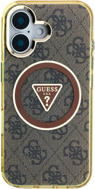 Etui Guess IML Metal Glitter 4G Circle Triangle MagSafe do Apple iPhone 16 Bronze (3666339430214) - obraz 3