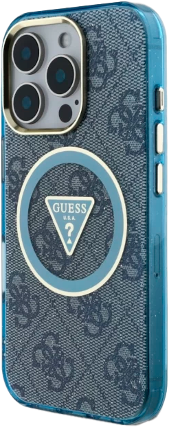 Etui Guess IML Metal Glitter 4G Circle Triangle MagSafe do Apple iPhone 16 Pro Blue (3666339430382) - obraz 2