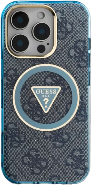 Etui Guess IML Metal Glitter 4G Circle Triangle MagSafe do Apple iPhone 16 Pro Max Blue (3666339430399) - obraz 3
