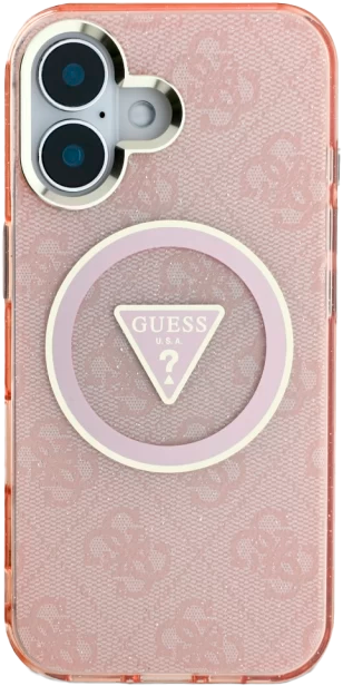 Etui Guess IML Metal Glitter 4G Circle Triangle MagSafe do Apple iPhone 16 Pink (3666339430511) - obraz 3