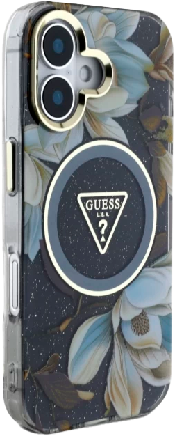 Etui Guess Glitter Flowers Triangle Buttons MagSafe do Apple iPhone 16 Black (3666339430818) - obraz 4