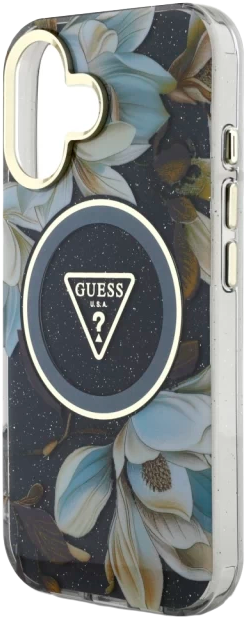 Etui Guess Glitter Flowers Triangle Buttons MagSafe do Apple iPhone 16 Black (3666339430818) - obraz 6