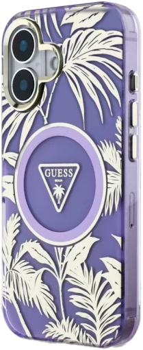 Etui Guess Glitter Flowers Triangle Buttons MagSafe do Apple iPhone 16 Purple (3666339432317) - obraz 1