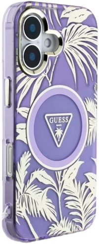 Etui Guess Glitter Flowers Triangle Buttons MagSafe do Apple iPhone 16 Purple (3666339432317) - obraz 3
