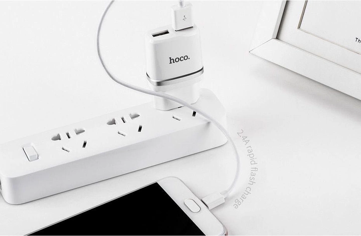 Мережевий зарядний пристрій HOCO C12 Smart dual USB charger 12W White - зображення 3