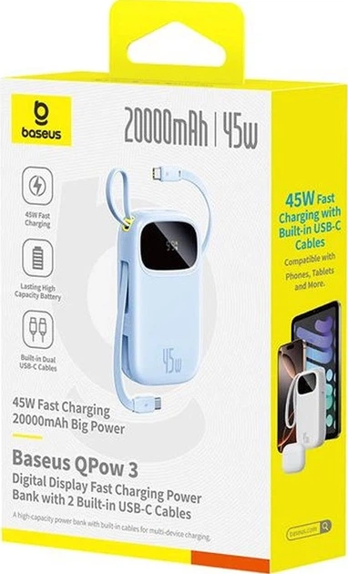 Powerbank Baseus EnerFill FC21 Qpow 3 Ultra 20000 mAh 45W Blue (P10082105313-00) - obraz 3