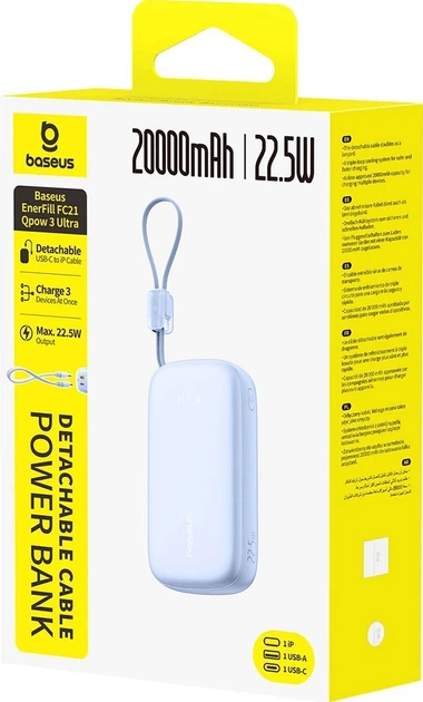 Powerbank Baseus EnerFill FC21 Qpow 3 Ultra 20000 mAh 22.5W Blue (E0027M03) - obraz 4