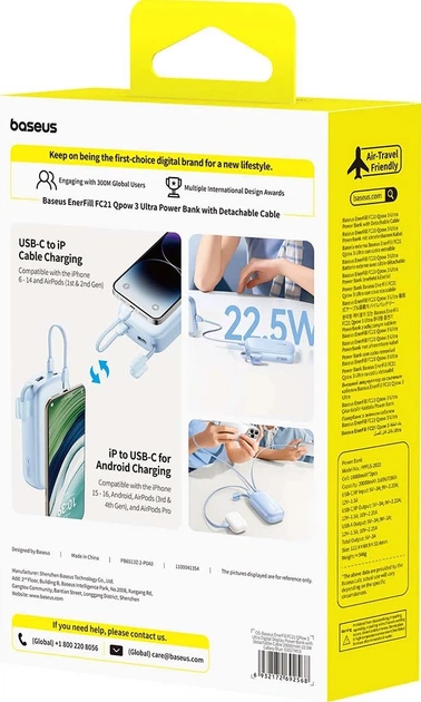 Powerbank Baseus EnerFill FC21 Qpow 3 Ultra 20000 mAh 22.5W Blue (E0027M03) - obraz 5