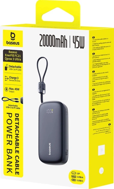 Powerbank Baseus EnerFill FC21 Qpow 3 Ultra 20000 mAh 45W Black (E0027P00) - obraz 5