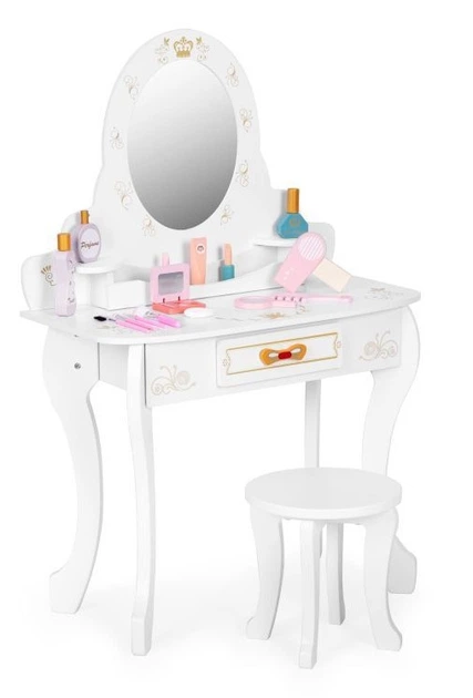Туалетний столик дитячий дерев’яний EcoToys з дзеркалом, рожеві деталі, великий (5905817003983) - зображення 1