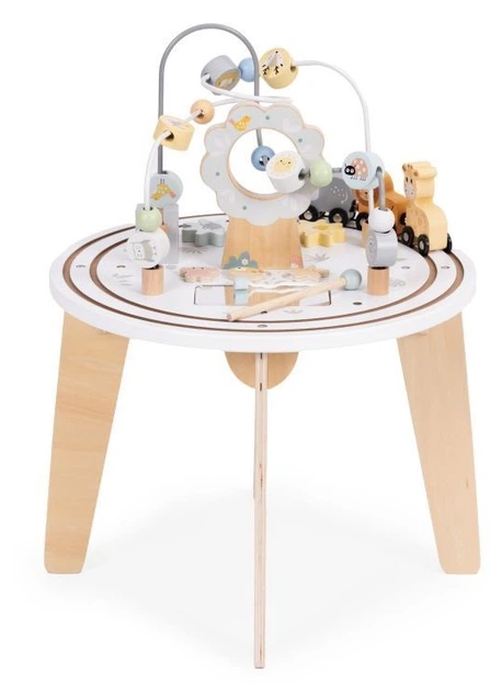 Stolik edukacyjny interaktywny drewniany dla dzieci EcoToys 5 w 1 Labirynt, mula, kolejka, lusterko (5905817007561) - obraz 2