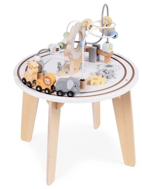 Stolik edukacyjny interaktywny drewniany dla dzieci EcoToys 5 w 1 Labirynt, mula, kolejka, lusterko (5905817007561) - obraz 1