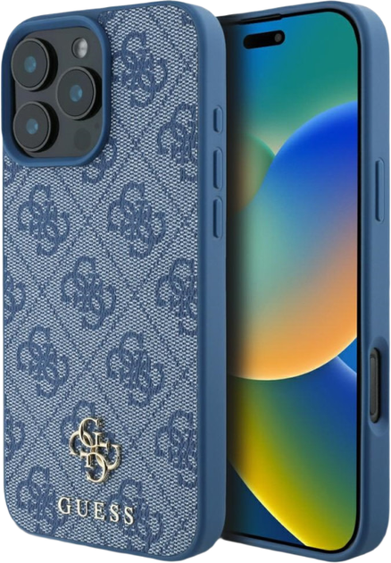 Etui plecki Guess HC PU 4G Small Classic do Apple iPhone 16 Pro Max Blue (3666339364397) - obraz 1