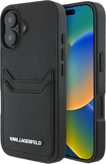 Панель Karl Lagerfeld HC Grained PU Cardslot Metal Elong для Apple iPhone 16 Black (3666339355401) - зображення 1