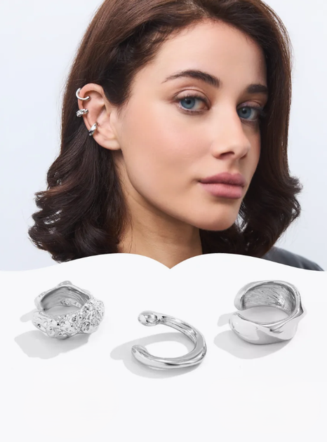 Набор кафф Fashion Jewelry 3 шт серьги без прокола серебристые (SVS) - Фото 3 Набор кафф Fashion Jewelry 3 шт серьги без прокола серебристые (SVS) - изображение 3
