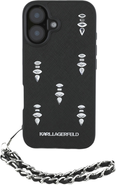 Панель Karl Lagerfeld Saffiano Crystals w/ Chain для Apple iPhone 16 Black (3666339358082) - зображення 2