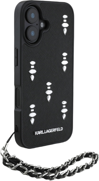 Панель Karl Lagerfeld Saffiano Crystals w/ Chain для Apple iPhone 16 Black (3666339358082) - зображення 3