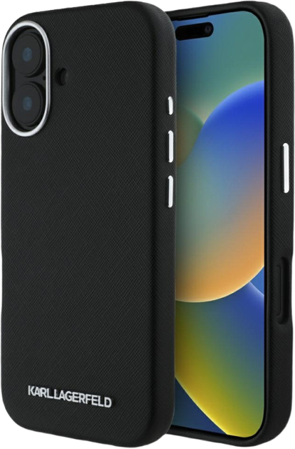 Панель Karl Lagerfeld Saffiano Full Wrapped Elongated Metal Logo MagSafe для Apple iPhone 16 Black (3666339359447) - зображення 1