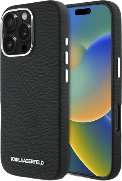 Панель Karl Lagerfeld Saffiano Full Wrapped Elongated Metal Logo MagSafe для Apple iPhone 16 Pro Black (3666339359461) - зображення 1