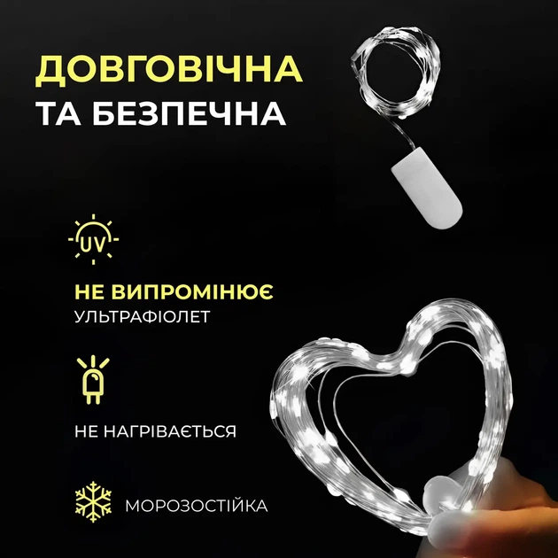 Гирлянда роса на батарейках 3 метра 30 led Белая светодиодная нить капля росы на белом проводе - изображение 2