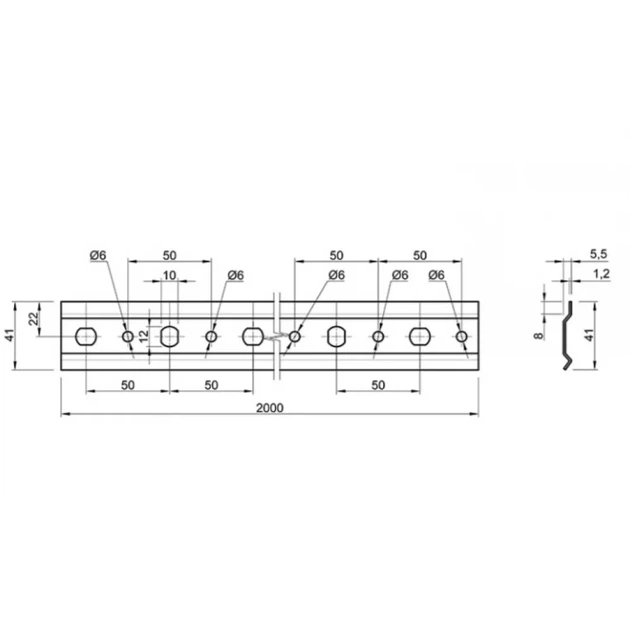 Шина монтажна Muller для навішування шаф оцинкована 2000 мм (NV0762) - изображение 2