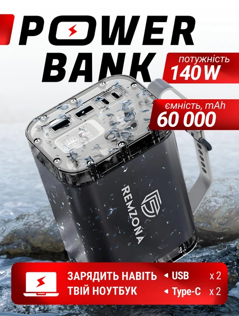 Повербанк для ноутбука 60000 mah 140W зі швидкою зарядкою PD Quick