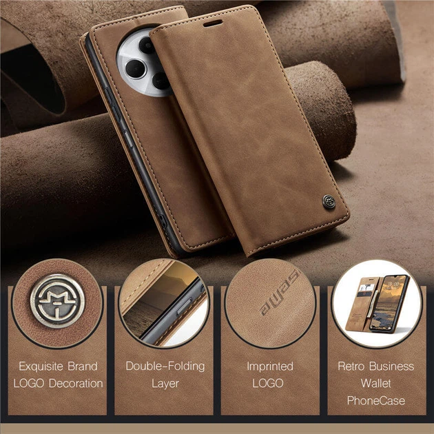 Чехол-книжка CaseMe из нубука для Xiaomi Redmi 14C Светло-коричневый - изображение 4