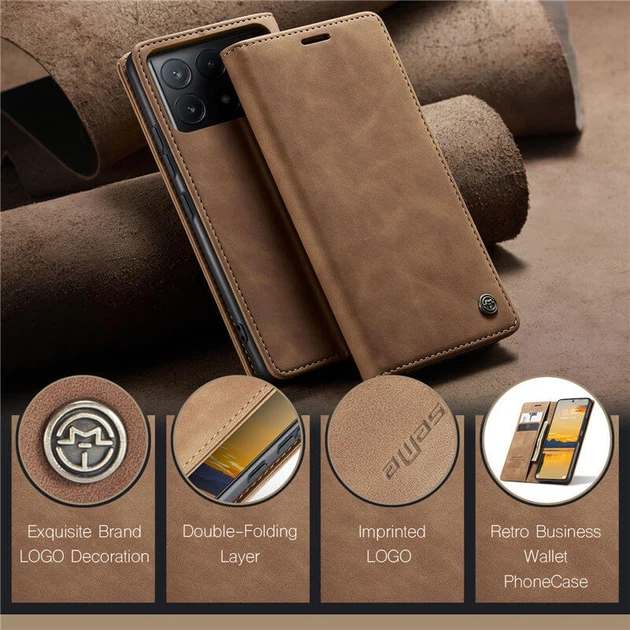 Чехол-книжка CaseMe из нубука для Xiaomi Poco X6 Pro 5G Светло-коричневый - изображение 8