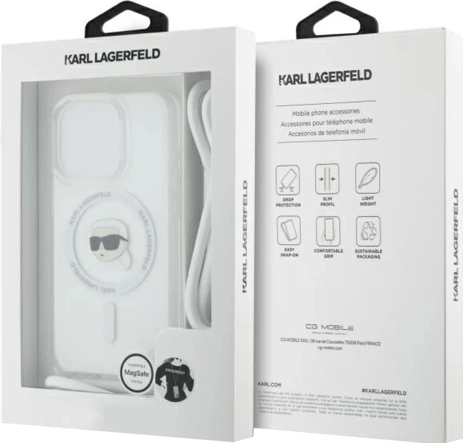 Etui plecki Karl Lagerfeld Karl Head na Apple iPhone 16 Pro z MagSafe ze sznurkiem Transparent (3666339320546) - obraz 5