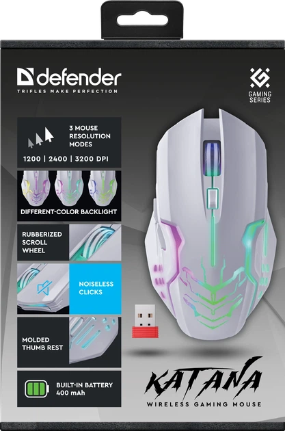 Мышь Defender Katana GM-511 LED Wireless White (4745090826425) - Фото 9 Мышь Defender Katana GM-511 LED Wireless White (4745090826425) - изображение 9