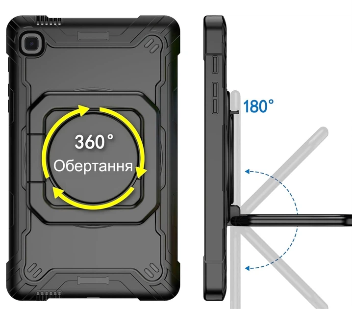 Противоударный чехол с поворотной на 360° подставкой и ремешком для Samsung Galaxy Tab A7 Lite 8.7" SM-T220 / SM-T225 (Чёрный) - изображение 3